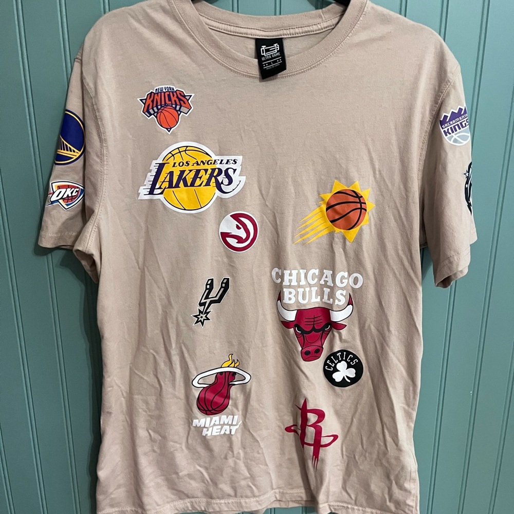 Ultra Game Tan Khaki NBA Graphic Tee with Team Logos